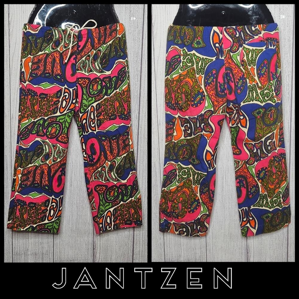 Amazing Psychedelic Groovy VTG 1960s Jantzen LOVE ME Cropped Pants, 31x23